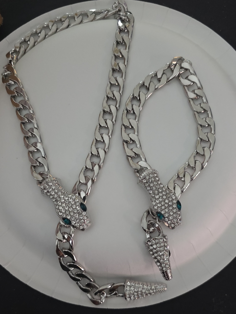 Silver Plated Crystal Snake Necklace & Bracelet Set - Women Jewelry